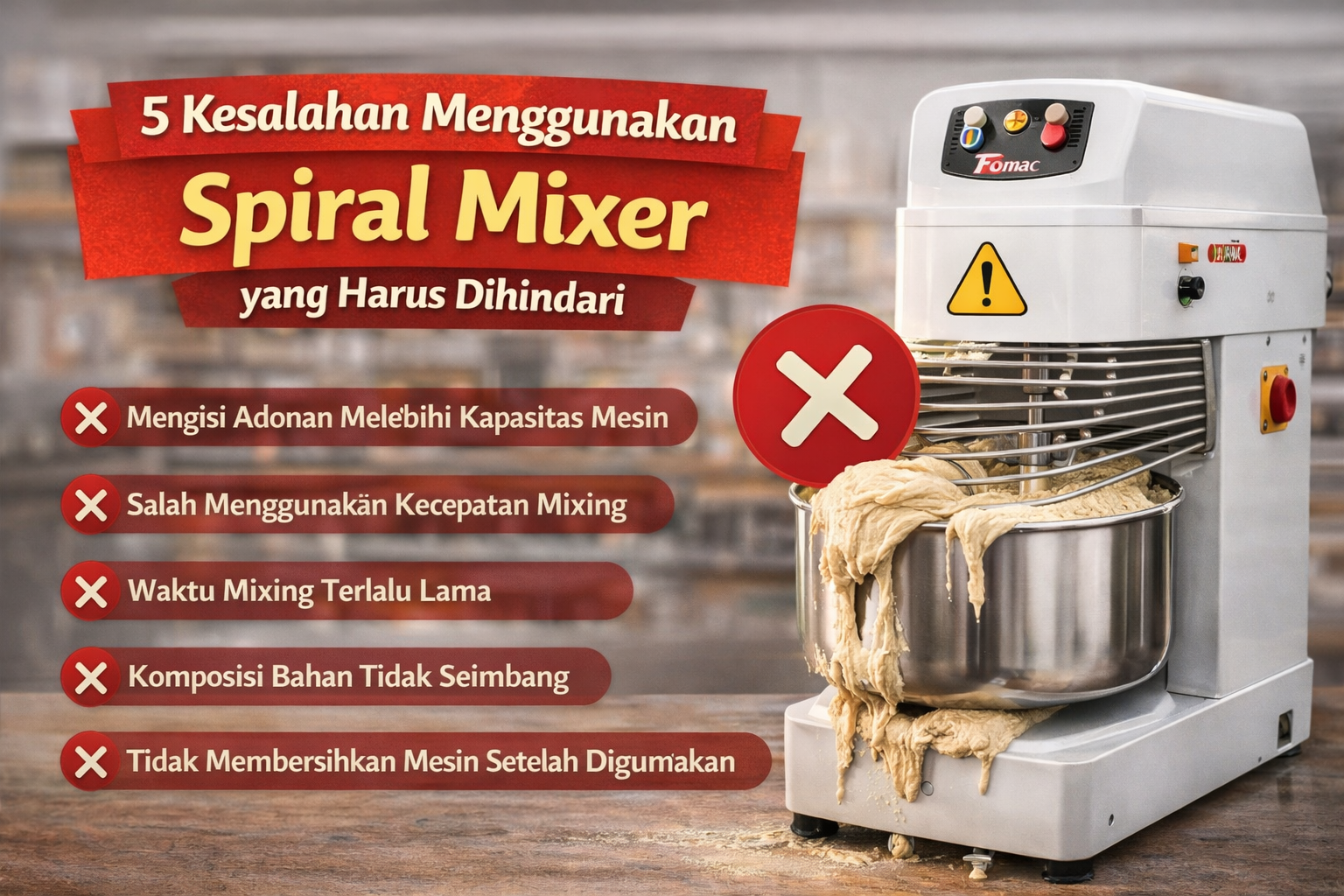 5 Kesalahan Menggunakan Spiral Mixer yang Membuat Adonan Roti Gagal